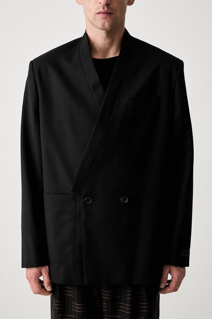 Kenzo Weave Kimono Tailored dvojradové sako vlnené pánske čierna FF65VE1309ID