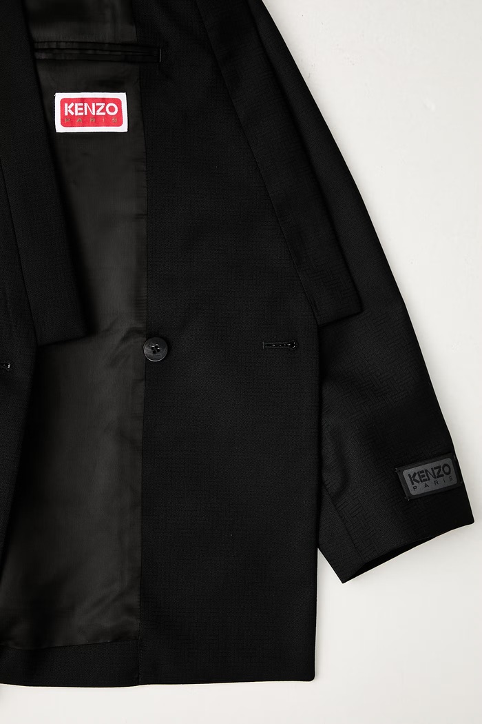 Kenzo Weave Kimono Tailored dvojradové sako vlnené pánske FF65VE1309ID čierna