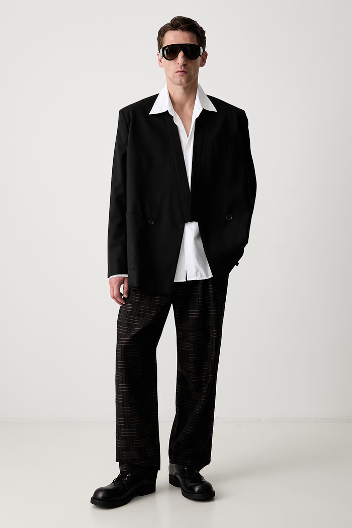 Kenzo Weave Kimono Tailored dvojradové sako vlnené pánske FF65VE1309ID