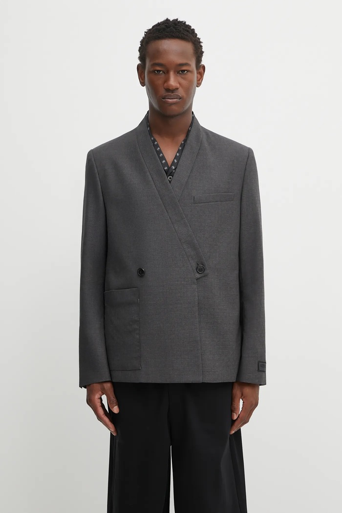 Вълнено сако Kenzo Weave Adjusted Kimono Tailored вълна сив FF65VE1459ID