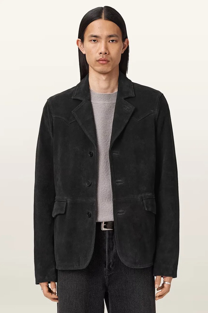 AllSaints geacă de piele întoarsă HORNETT cu captuseala negru M020LD