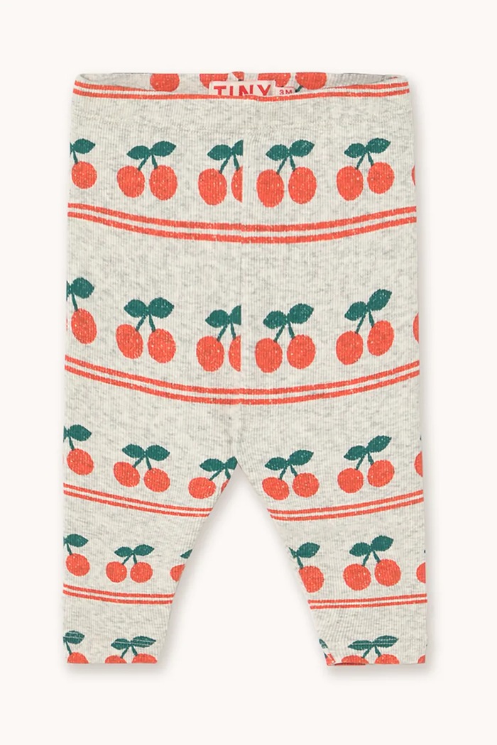 Tinycottons leggins din bumbac pentru bebeluși CHERRY PATTERN RIB BABY PANT tricotaj alb AW25.222