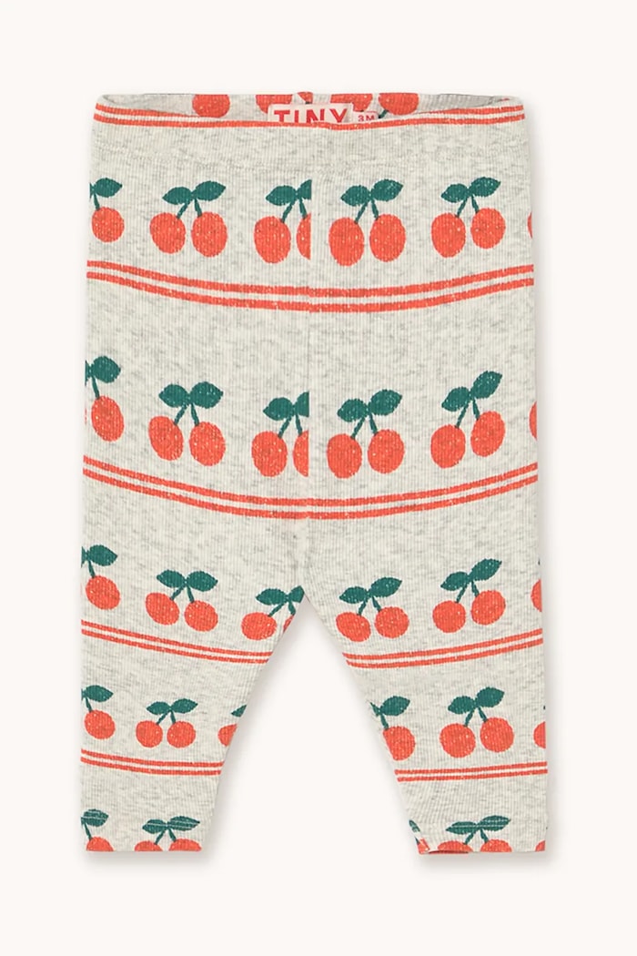 Tinycottons leggins din bumbac pentru bebeluși CHERRY PATTERN RIB BABY PANT tricotaj alb AW25.222