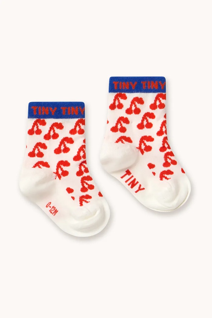 Tinycottons Șosete copii CHERRIES MEDIUM SOCKS AW25.501 alb AW25