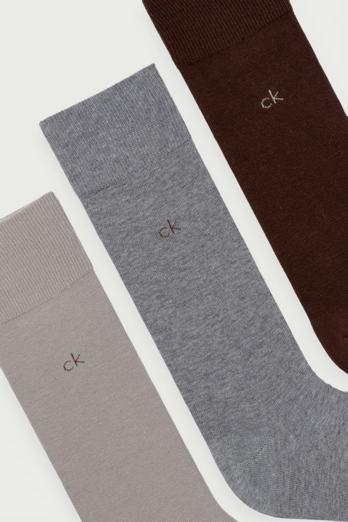 Calvin Klein Skarpety męskie z bawełną 3-pack 701234208 brązowy SS26