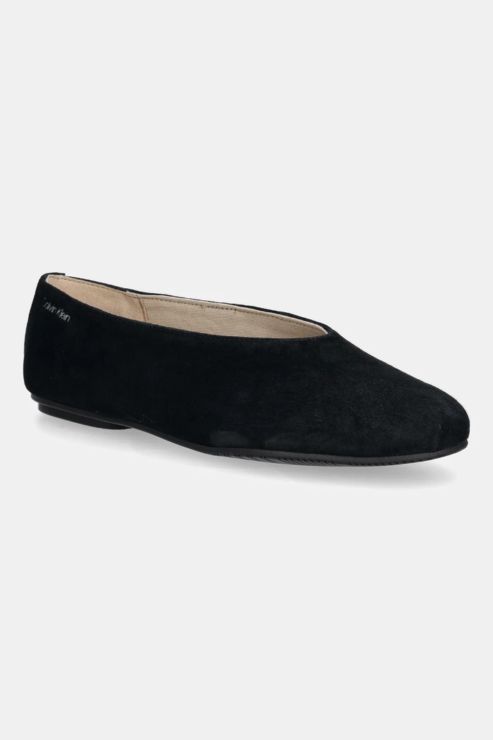 Semišové baleríny Calvin Klein BALLERINA ROUND HW SUE čierna HW0HW02565