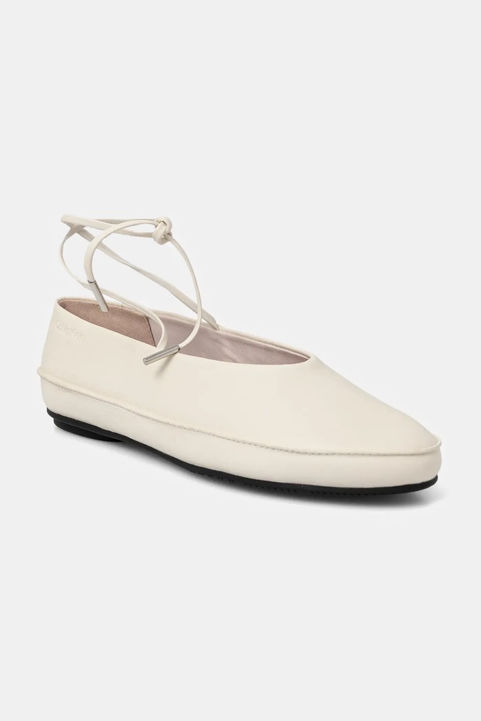 Kožené balerínky Calvin Klein BALLERINA MARY JANE STRAP LTH béžová HW0HW02656