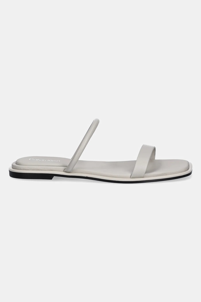 Calvin Klein bőr papucs FLAT SANDAL SQUARED 2-BAR LTH HW0HW02532 szürke AW25