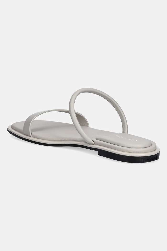 Cipők Calvin Klein bőr papucs FLAT SANDAL SQUARED 2-BAR LTH HW0HW02532 szürke