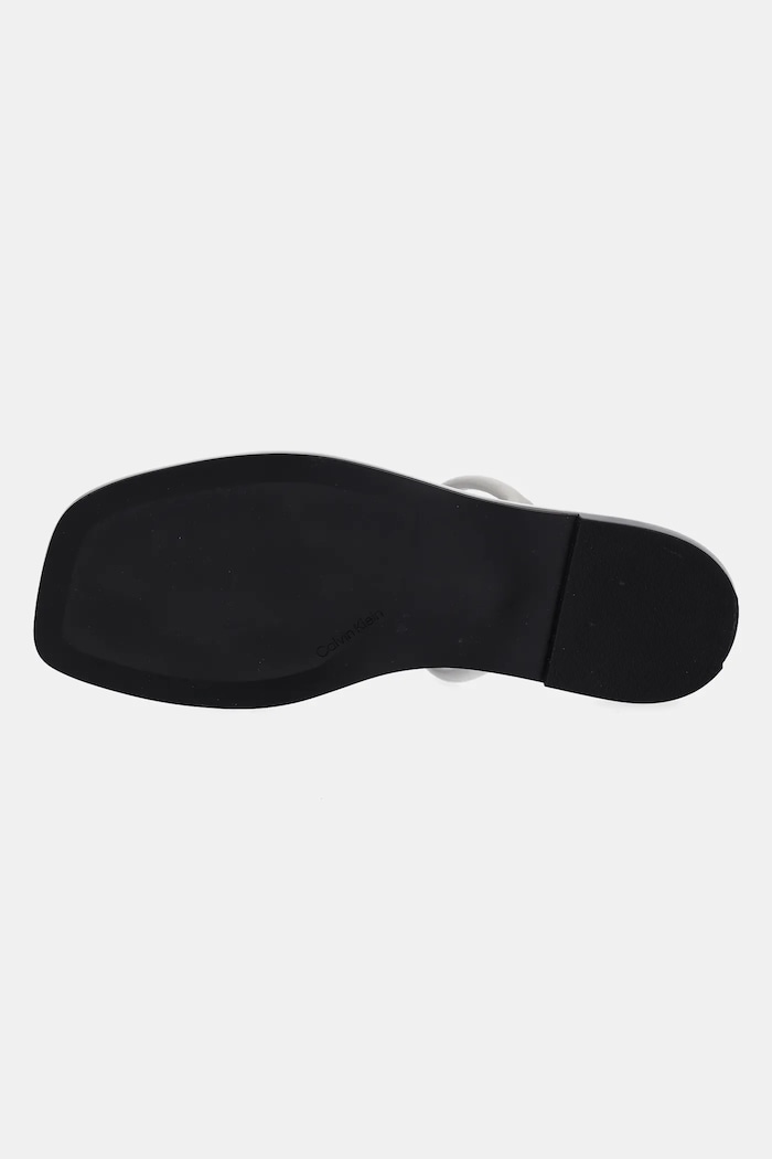 Calvin Klein bőr papucs FLAT SANDAL SQUARED 2-BAR LTH HW0HW02532 szürke