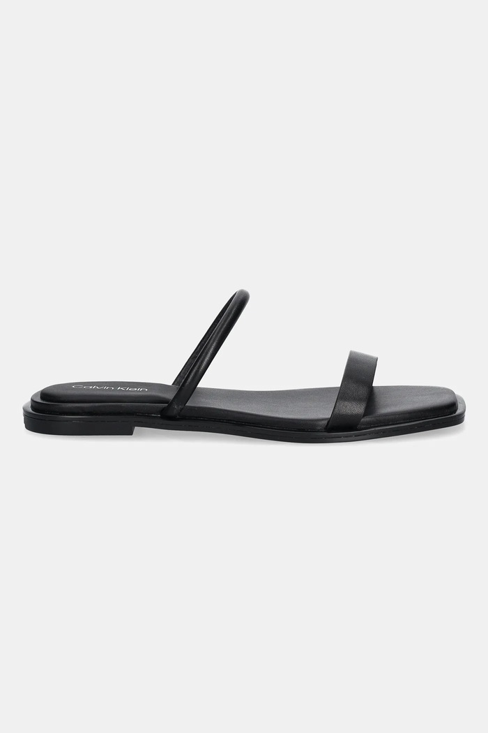 Calvin Klein ciabatte slide in pelle FLAT SANDAL SQUARED 2-BAR LTH HW0HW02532 nero AW25
