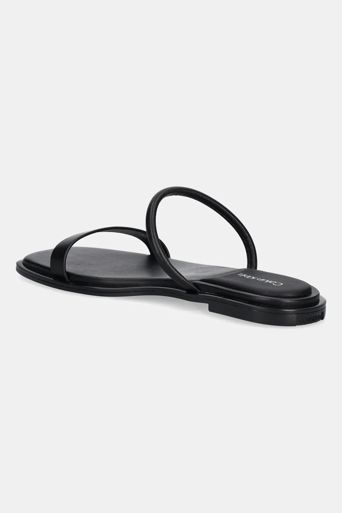 Scarpe Calvin Klein ciabatte slide in pelle FLAT SANDAL SQUARED 2-BAR LTH HW0HW02532 nero