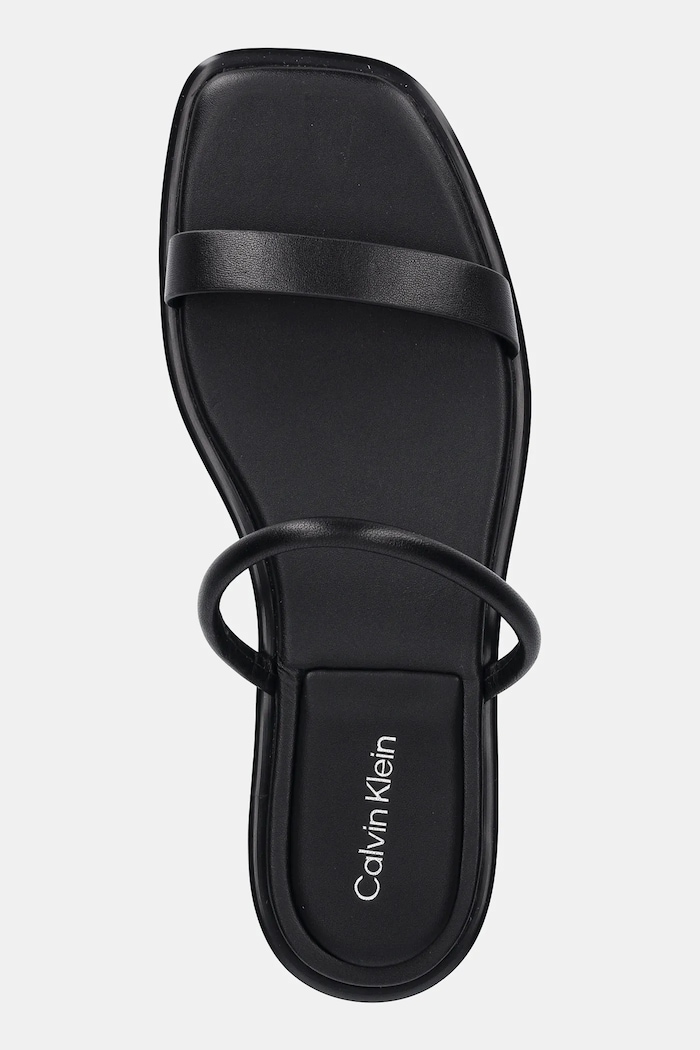 Calvin Klein ciabatte slide in pelle FLAT SANDAL SQUARED 2-BAR LTH nero HW0HW02532