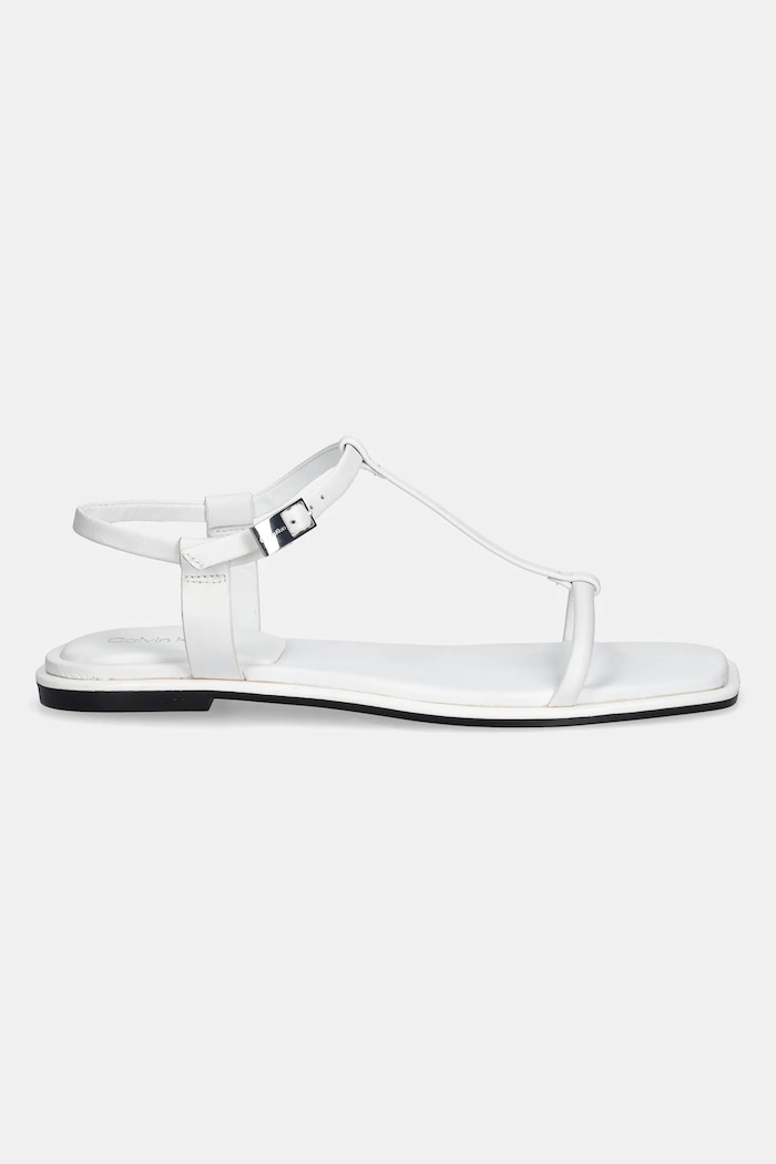 Calvin Klein sandały skórzane FLAT SANDAL SQUARED BUCKLE LTH HW0HW02556 biały AW25