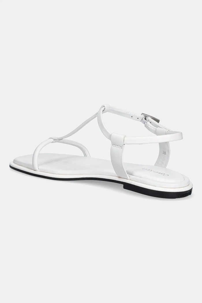 Obuwie Calvin Klein sandały skórzane FLAT SANDAL SQUARED BUCKLE LTH HW0HW02556 biały