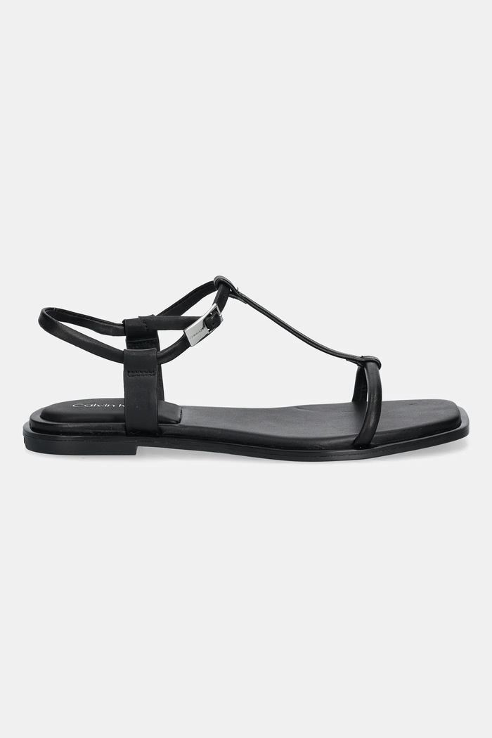 Calvin Klein sandały skórzane FLAT SANDAL SQUARED BUCKLE LTH HW0HW02556 czarny AW25