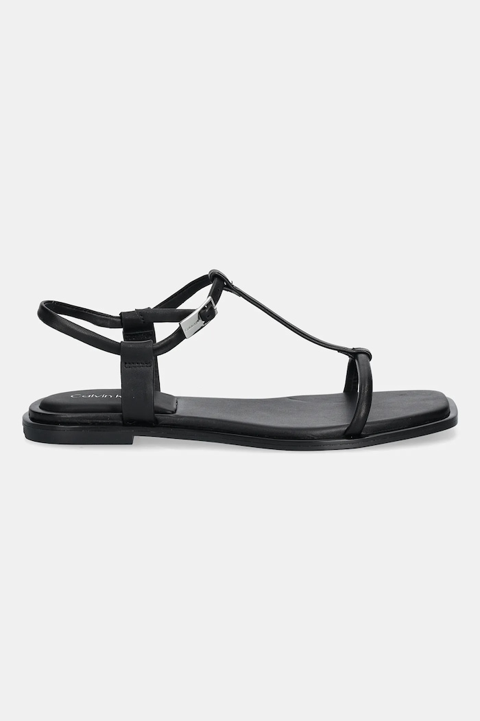 Calvin Klein sandały skórzane FLAT SANDAL SQUARED BUCKLE LTH HW0HW02556 czarny AW25
