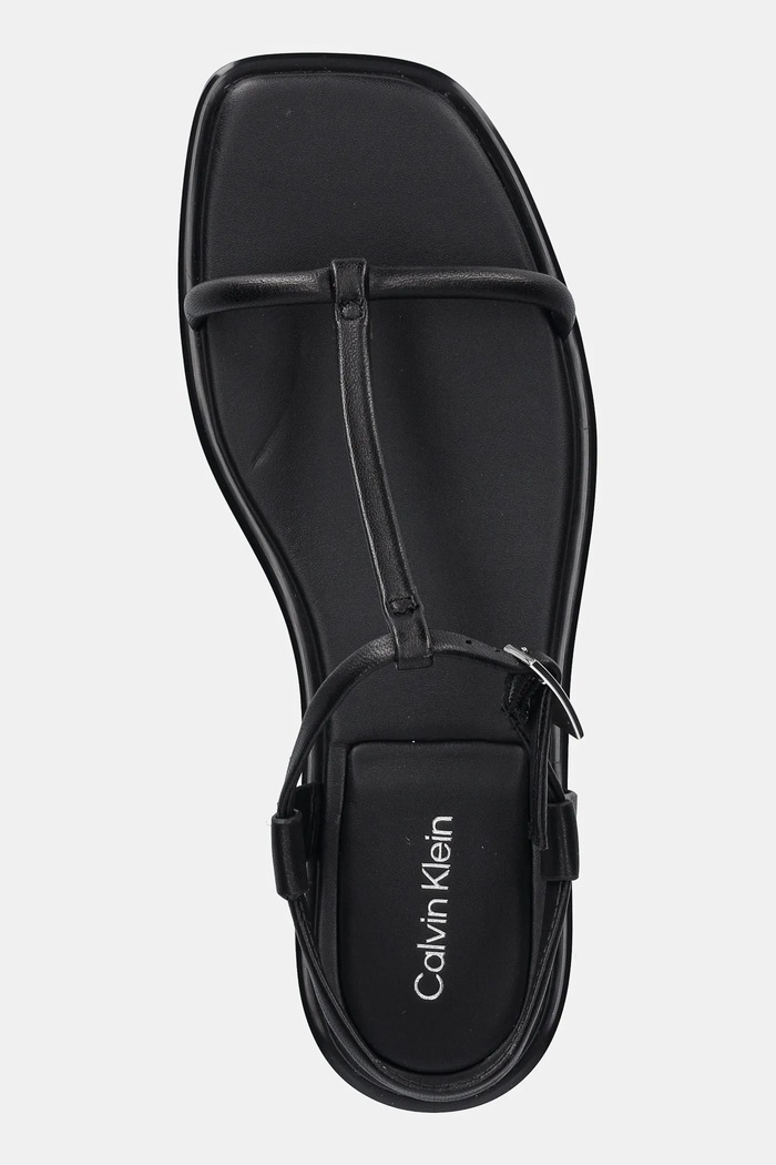 Calvin Klein sandały skórzane FLAT SANDAL SQUARED BUCKLE LTH czarny HW0HW02556