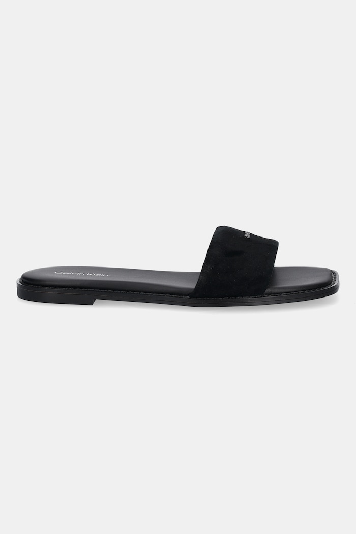 Calvin Klein papuci din piele FLAT SANDAL SQUARED HF SUE HW0HW02557 negru AW25