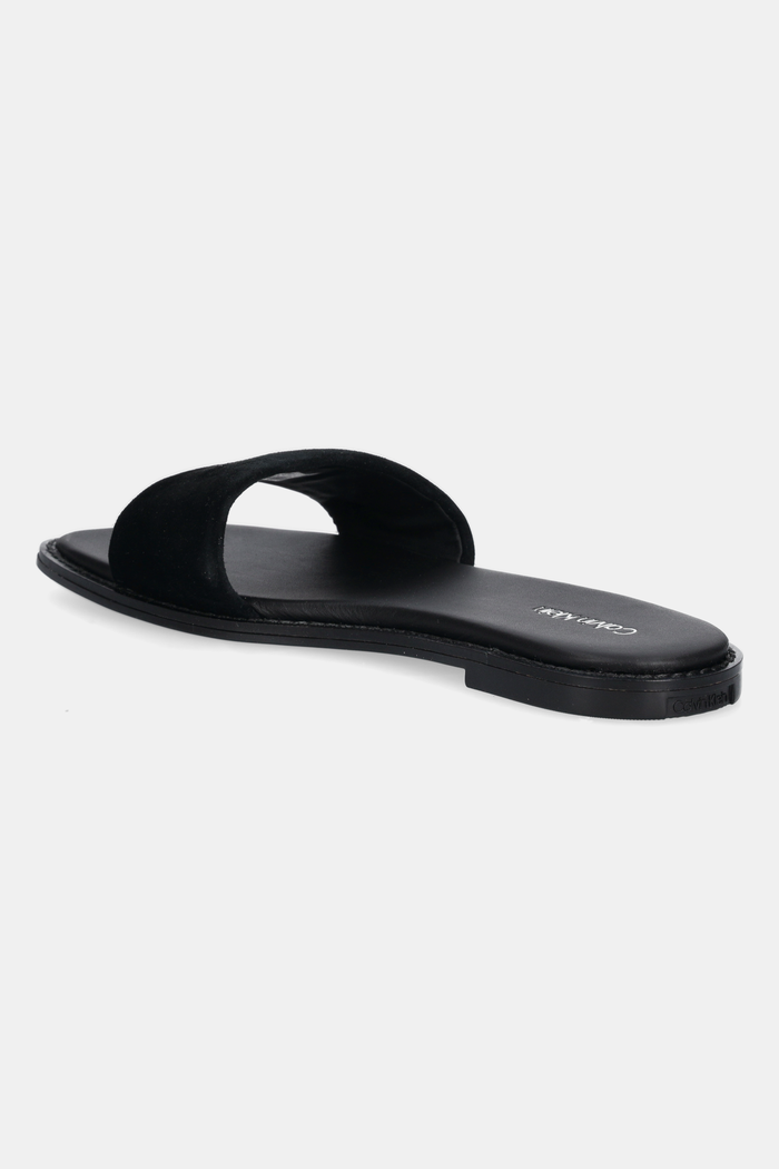 Încălțăminte Calvin Klein papuci din piele FLAT SANDAL SQUARED HF SUE HW0HW02557 negru