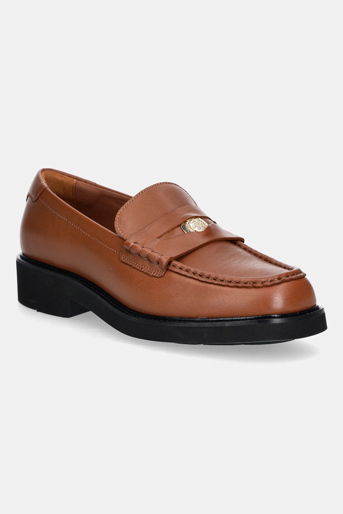 Kožené mokasíny Tommy Hilfiger CREST SQUARISH TOE PENNY LOAFER přírodní kůže hnědá FW0FW08633