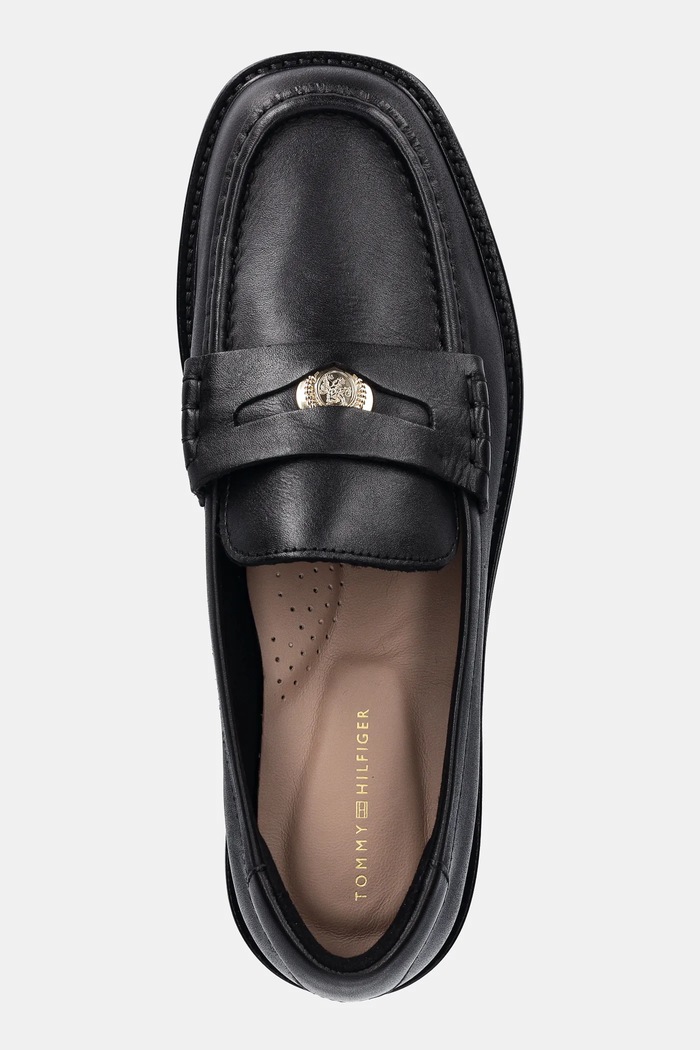 Kožené mokasíny Tommy Hilfiger CREST SQUARISH TOE PENNY LOAFER černá FW0FW08633