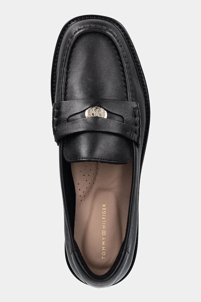 Kožené mokasíny Tommy Hilfiger CREST SQUARISH TOE PENNY LOAFER černá FW0FW08633