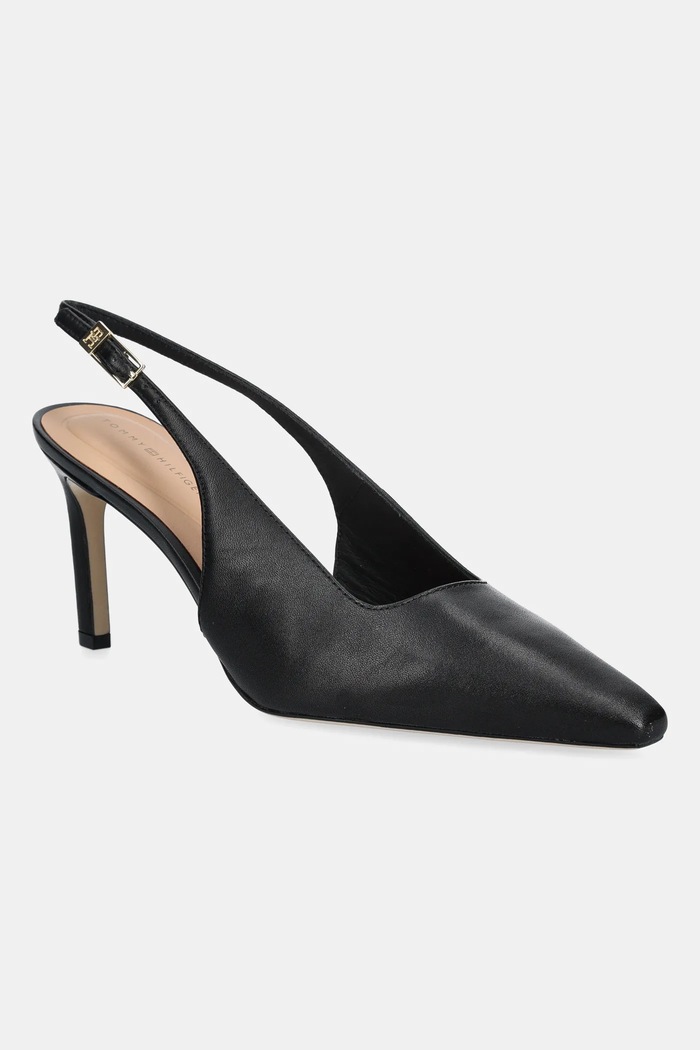 Δερμάτινες γόβες Tommy Hilfiger SQUARED TOE HIGH HEEL SLINGBACK στιλέτο μαύρο FW0FW08636