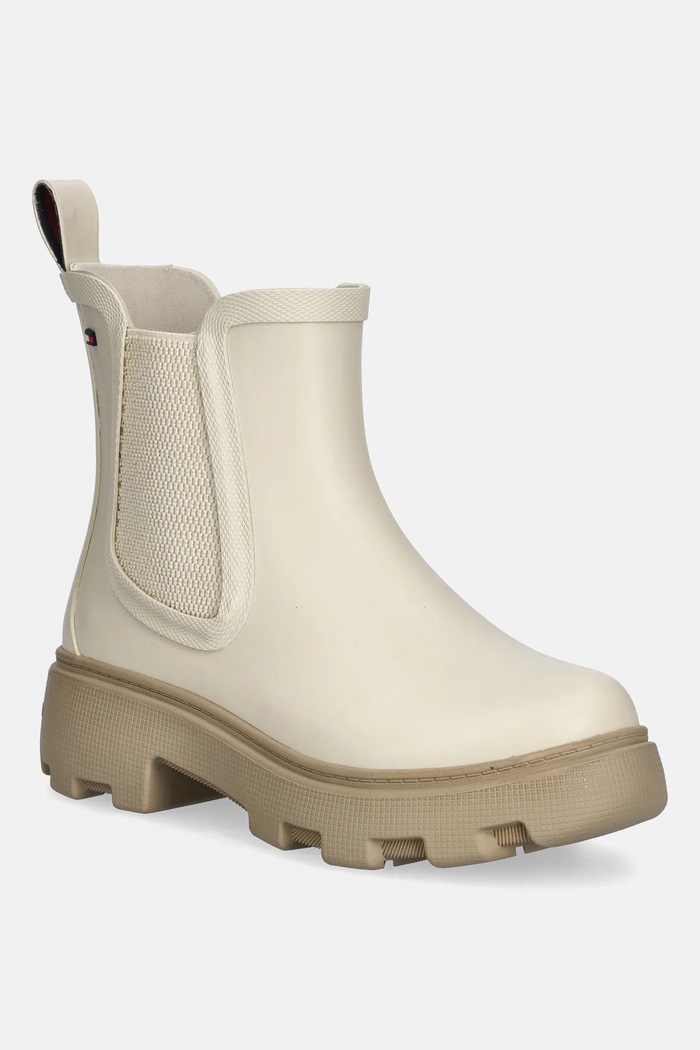 Holínky Tommy Hilfiger RUBBER FLAG CLEATED RAINBOOT béžová FW0FW08637
