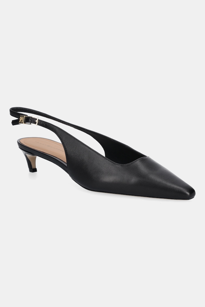Kožne štikle Tommy Hilfiger SQUARED TOE KITTEN SLINGBACK do 5cm crna FW0FW08711