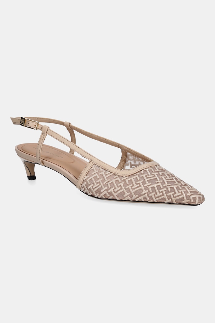 Štikle Tommy Hilfiger MONO SQUARED TOE KITTEN SLINGB tekstil bež FW0FW08746