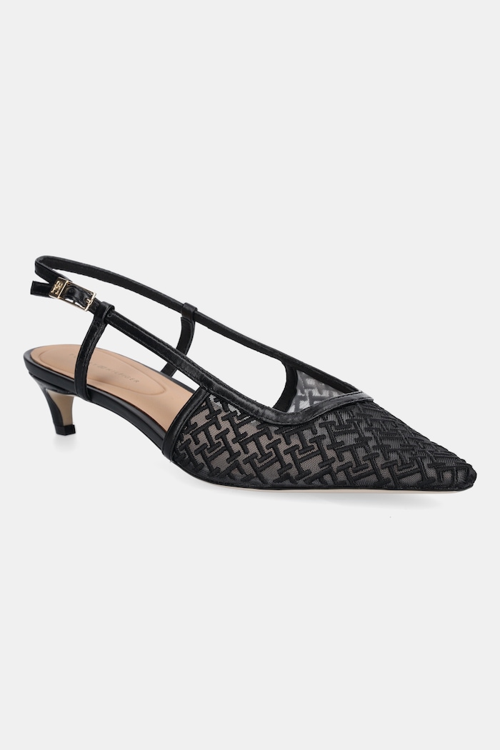 Tommy Hilfiger pantofi cu toc MONO SQUARED TOE KITTEN SLINGB calcai expus negru FW0FW08746