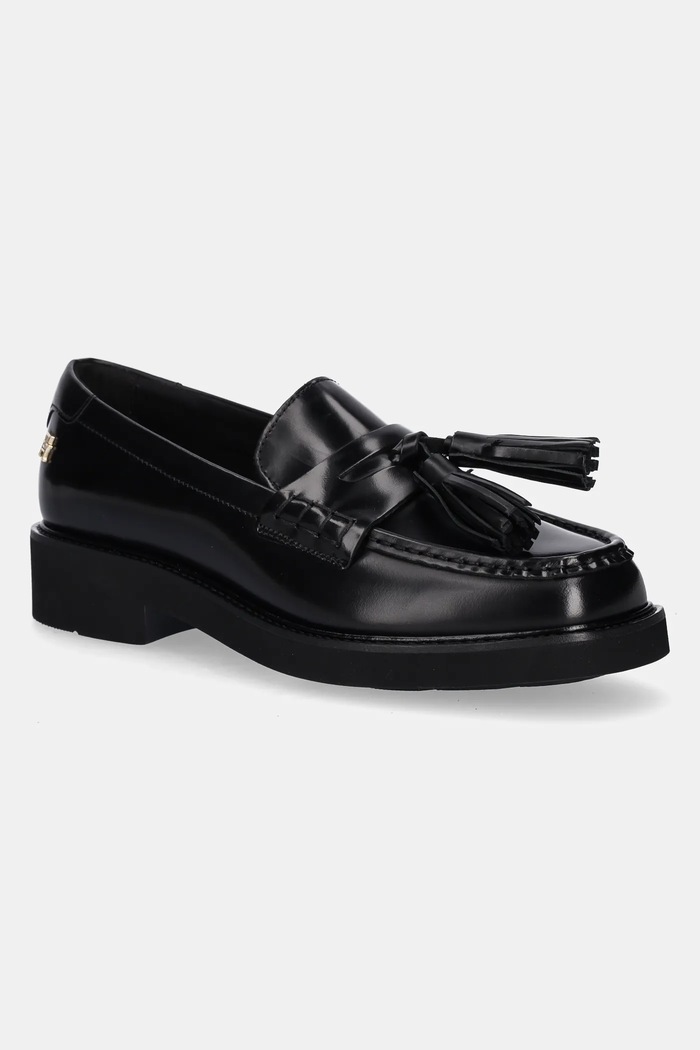 Tommy Hilfiger Mokasyny skórzane TASSEL SQUARISH TOE LTHR LOAFER czarny FW0FW08749