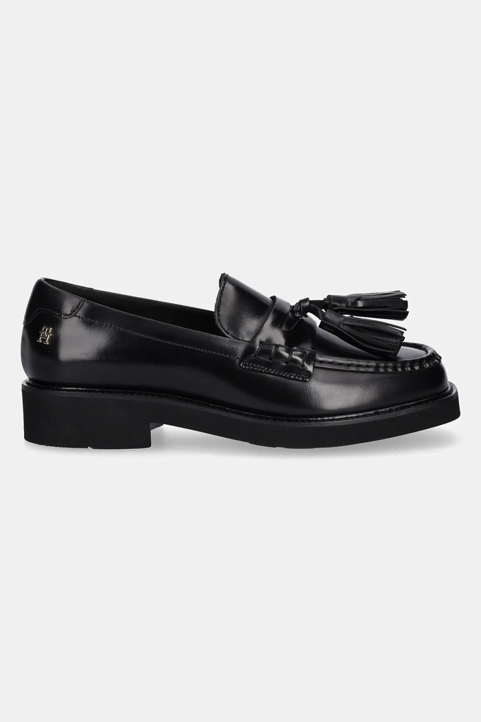 Tommy Hilfiger Mokasyny skórzane TASSEL SQUARISH TOE LTHR LOAFER FW0FW08749 czarny AW25