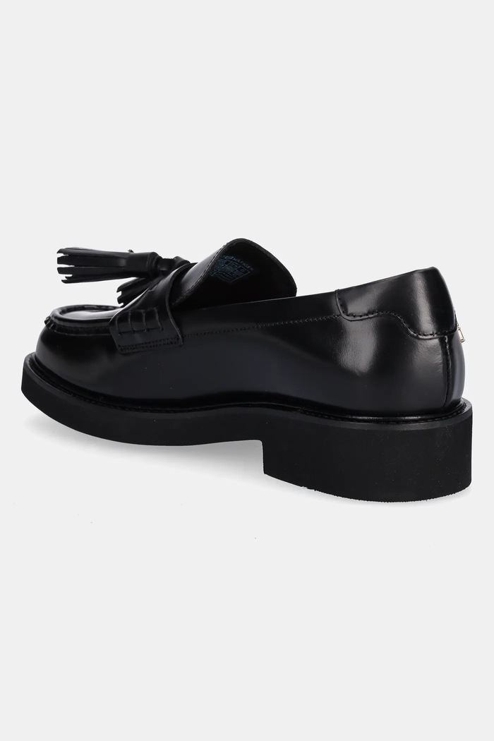Obuwie Tommy Hilfiger Mokasyny skórzane TASSEL SQUARISH TOE LTHR LOAFER FW0FW08749 czarny
