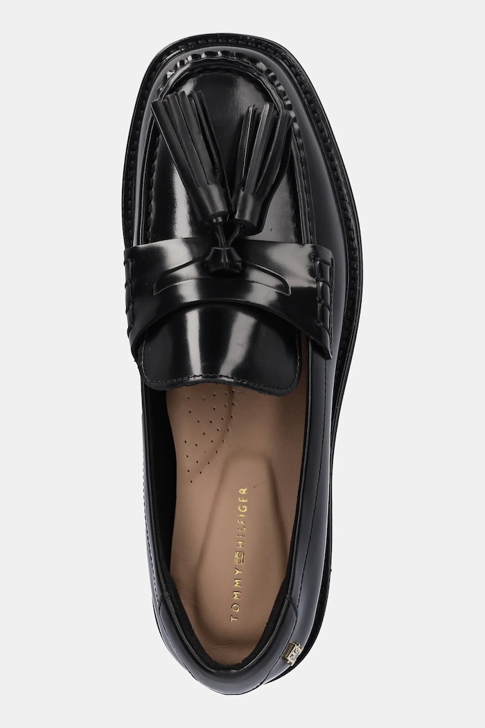Mokasyny skórzane TASSEL SQUARISH TOE LTHR LOAFER Tommy Hilfiger FW0FW08749 czarny