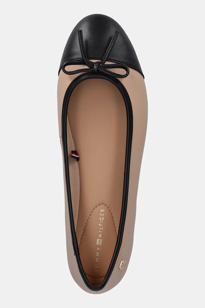 Tommy Hilfiger bőr balerina cipő TOE CAP LEATHER BALLERINA bézs FW0FW08759