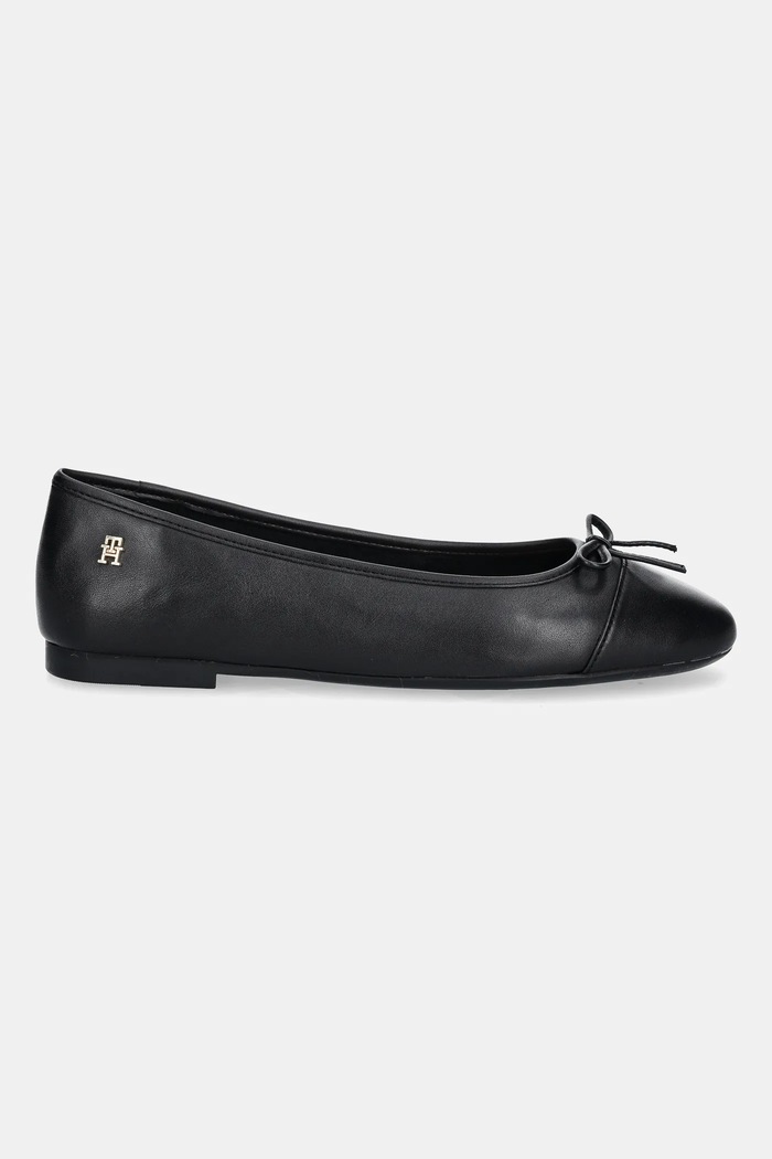 Kožené baleríny Tommy Hilfiger TOE CAP LEATHER BALLERINA FW0FW08759 černá AW25