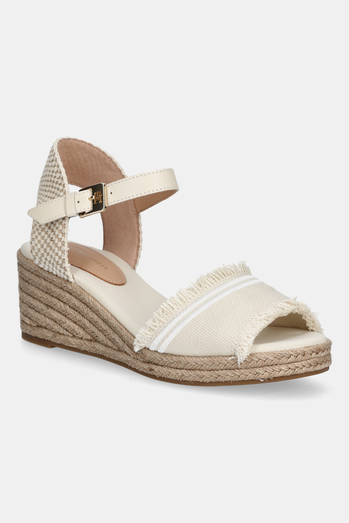 Sandale Tommy Hilfiger FRINGE CANVAS MEDIUM WEDGE tekstil bež FW0FW08879