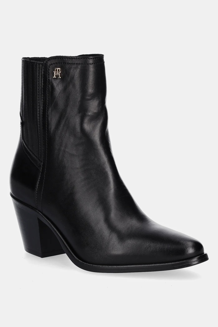 Kožené kotníkové boty Tommy Hilfiger WESTERN MID HEEL LEATHER CHELSEA nezateplené černá FW0FW08890