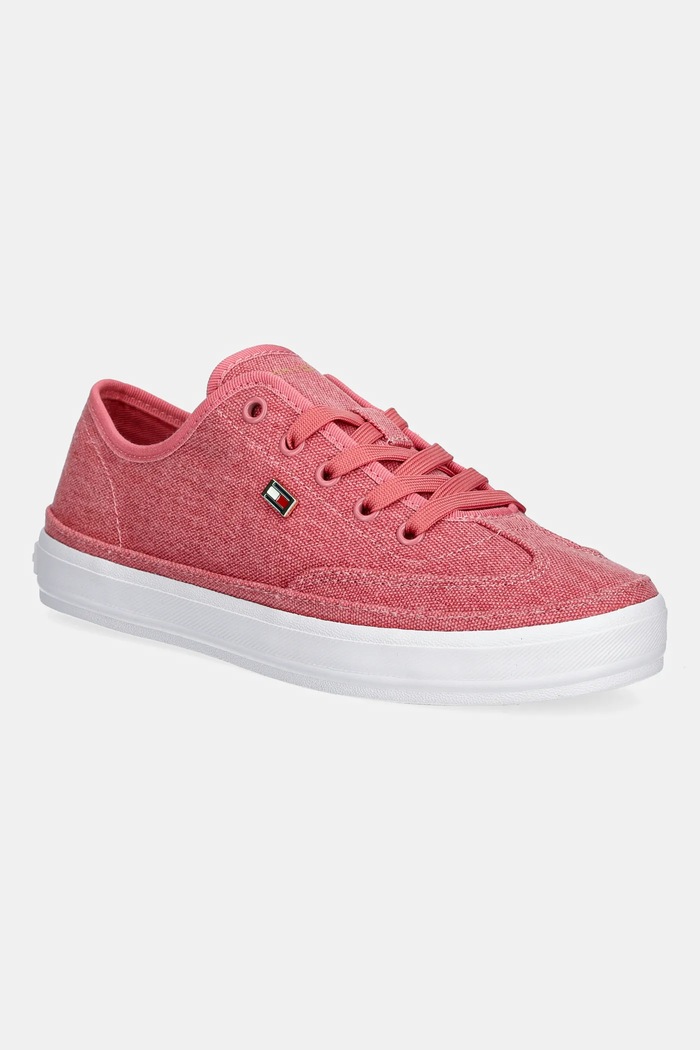 Tenisky Tommy Hilfiger WASHED CANVAS VULC SNEAKER plochá růžová FW0FW08894