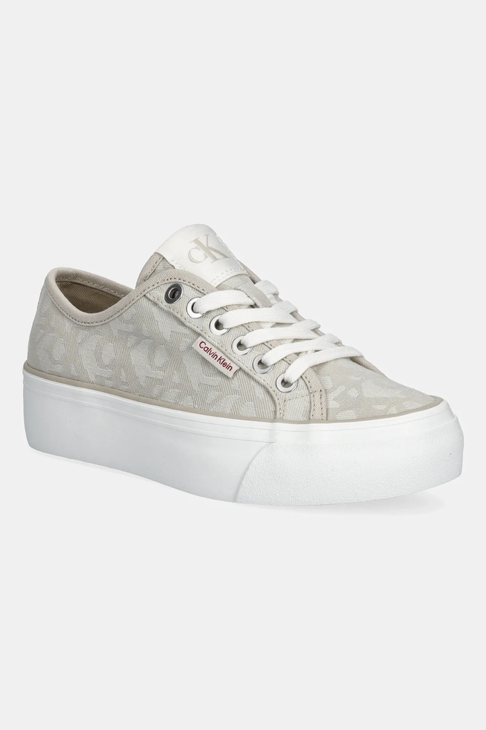 Superge Calvin Klein Jeans VULC FLATF JACQUARD AOP Platforma bež YW0YW01965