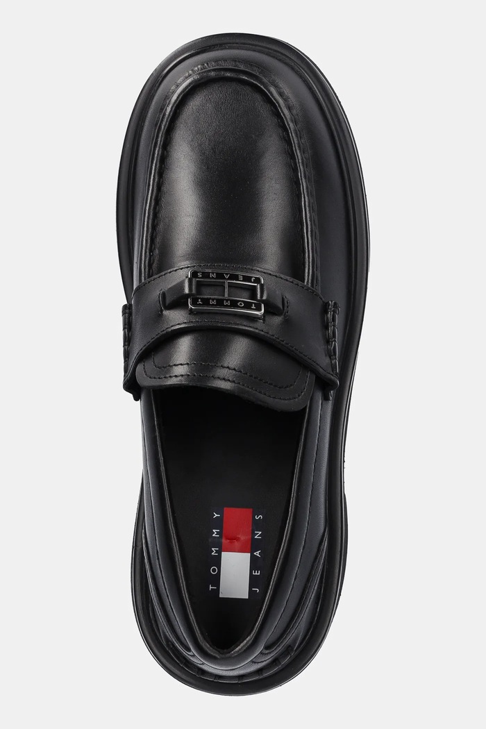 Tommy Jeans bőr mokaszin TJW CHUNKY HEEL LOAFER fekete EN0EN02789
