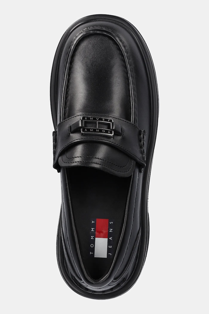Tommy Jeans bőr mokaszin TJW CHUNKY HEEL LOAFER fekete EN0EN02789