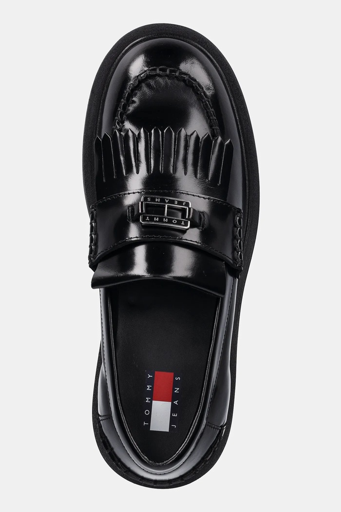 Tommy Jeans mokasyny skórzane TJW FRINGES LOAFER czarny EN0EN02790