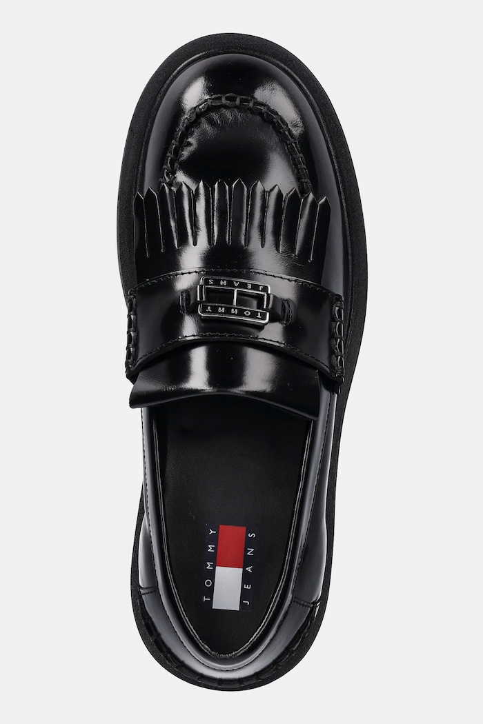 Tommy Jeans mokasyny skórzane TJW FRINGES LOAFER czarny EN0EN02790