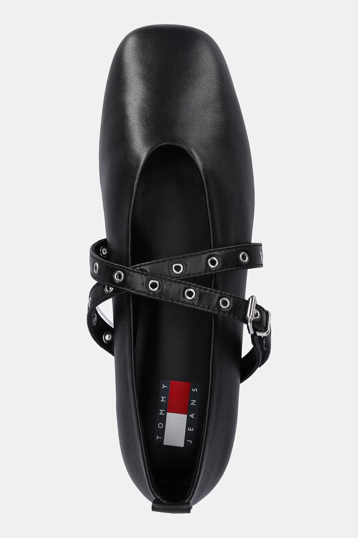 Δερμάτινες μπαλαρίνες Tommy Jeans TJW LEATHER MARYJANE BALLERINA μαύρο EN0EN02868