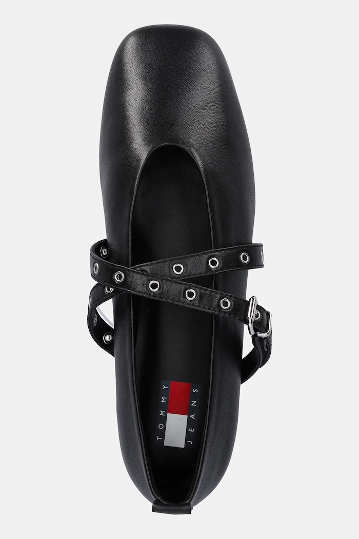Δερμάτινες μπαλαρίνες Tommy Jeans TJW LEATHER MARYJANE BALLERINA μαύρο EN0EN02868