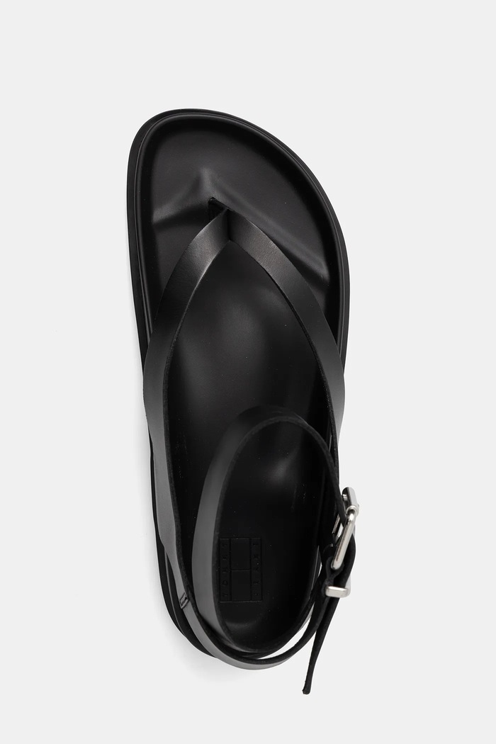 Kožené sandály Tommy Jeans TJW ANKLE STRAP SANDAL černá EN0EN02873