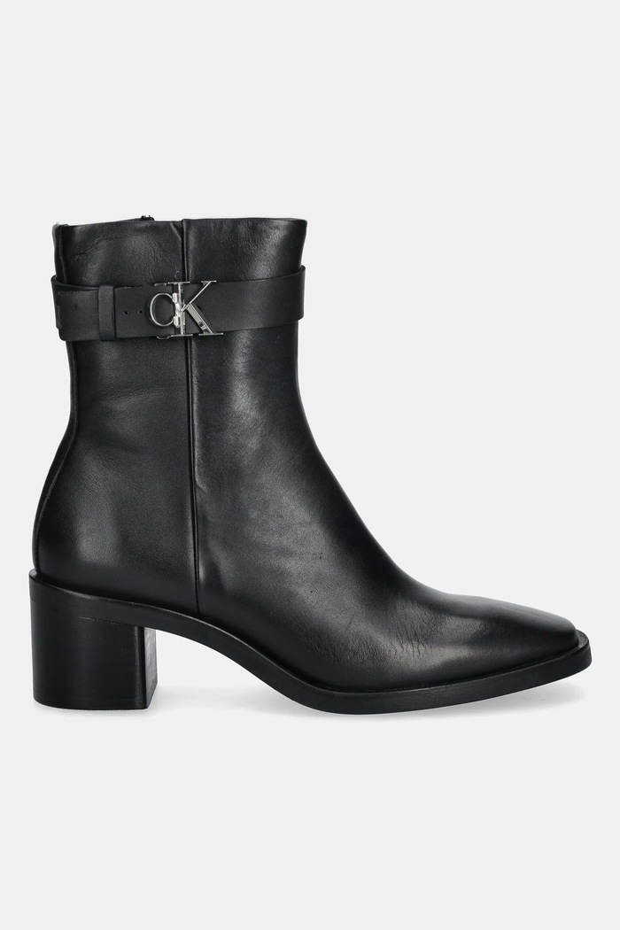 Kožené členkové topánky Calvin Klein BLOCK HEEL BOOT W/ METAL LOGO HW0HW02591 čierna NC25